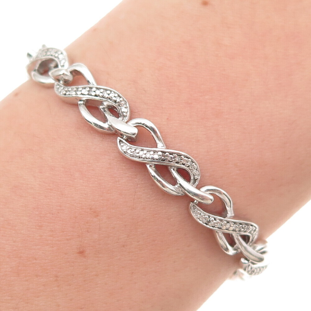 925 Sterling Silver Real Round-Cut Diamond Infinity Link Bracelet 7.25"
